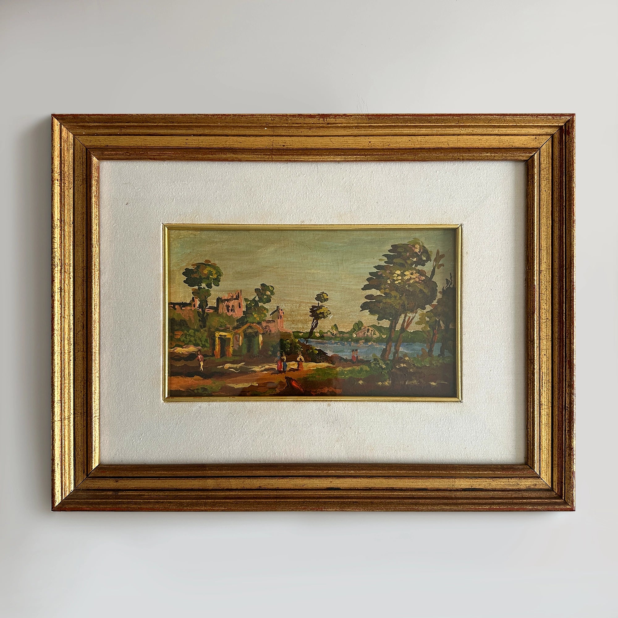 Vintage 1945 French Landscape Oil Painting – 16.5