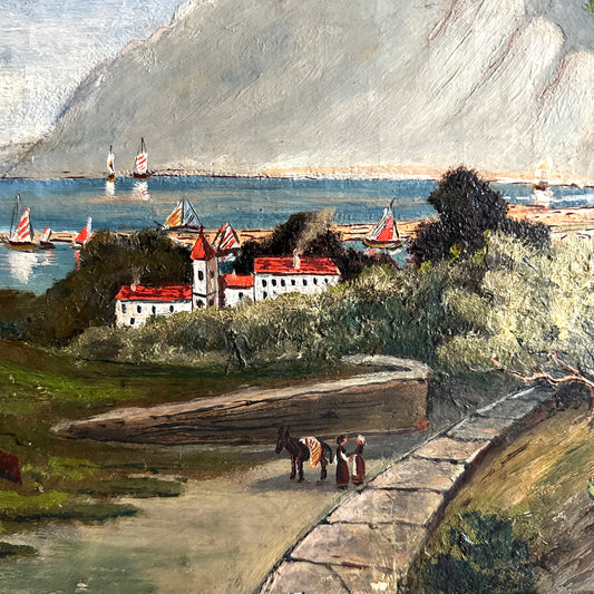 Vintage 1919 Mediterranean Landscape Oil Painting - 17.3"×13.4"