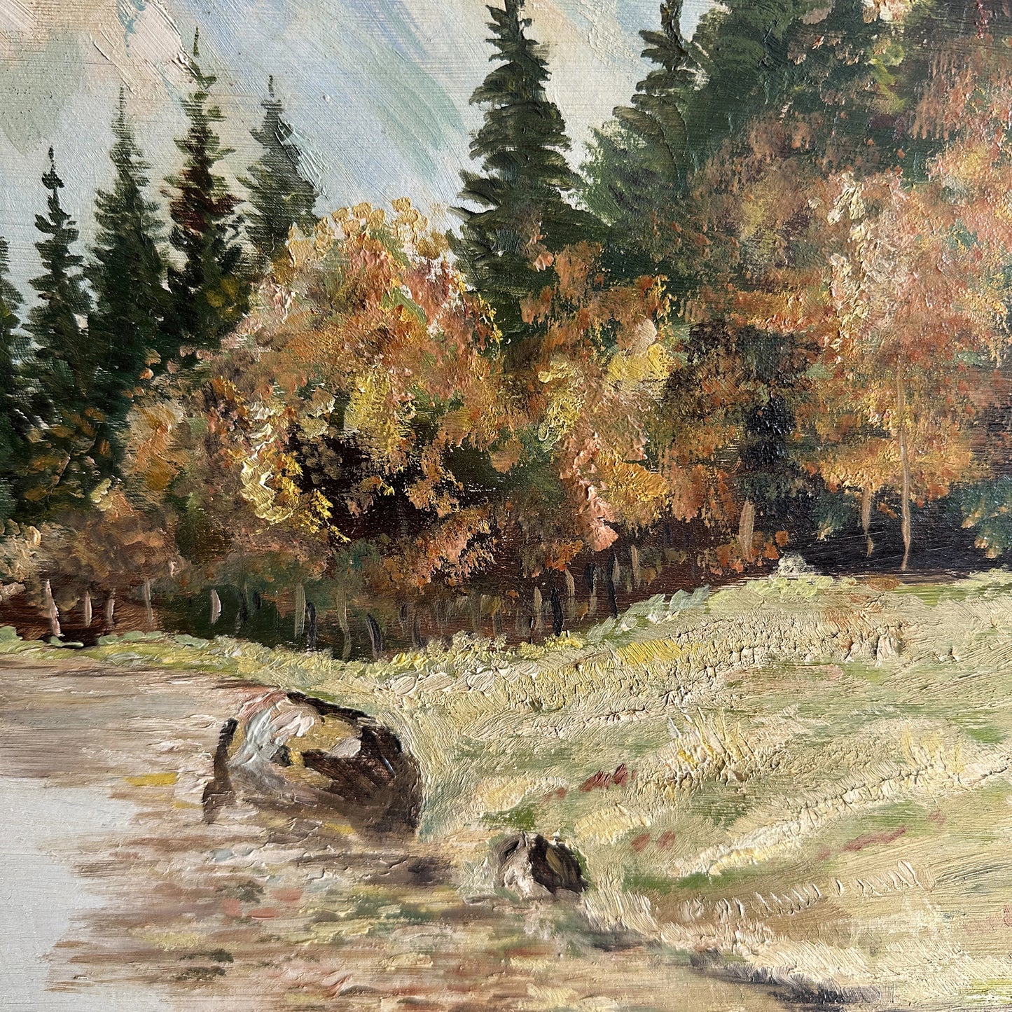 Vintage 1953 Alpine Landscape Oil Painting - 28.5"x25"