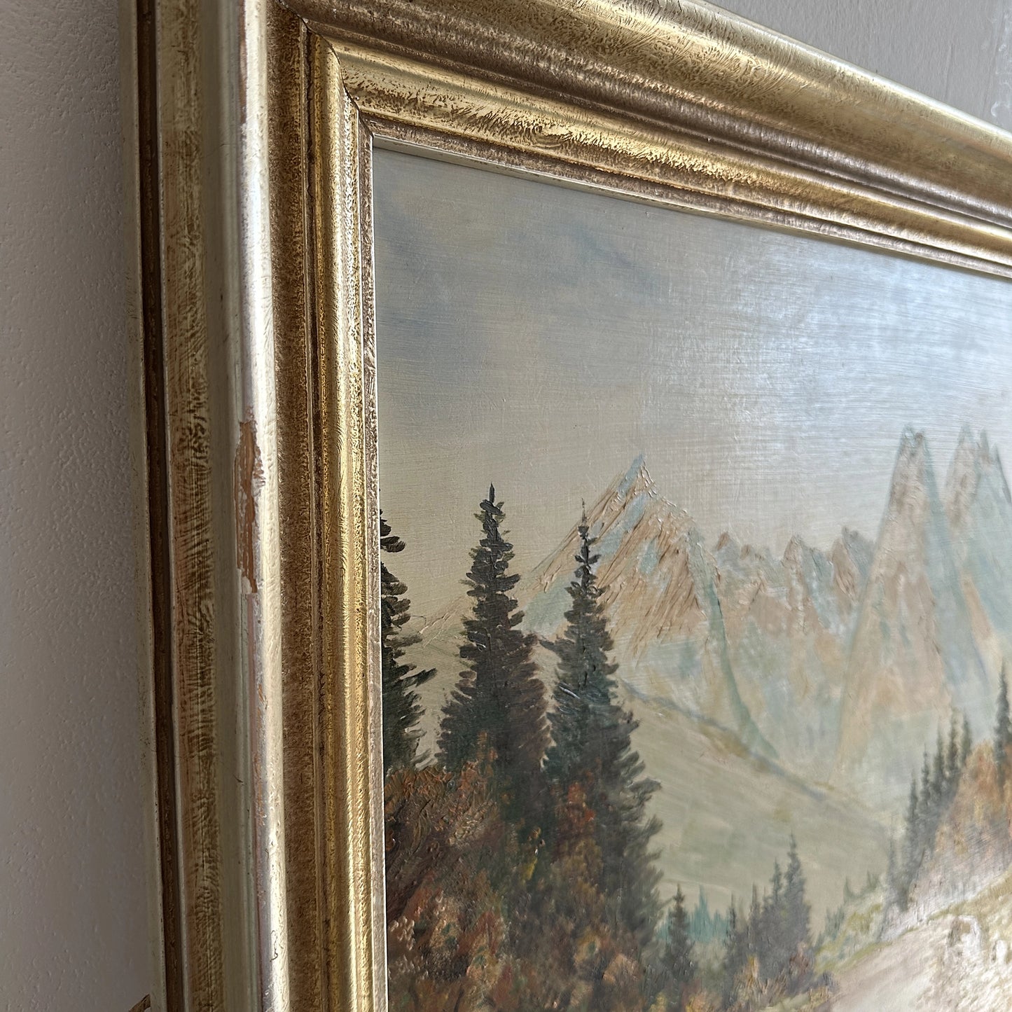 Vintage 1953 Alpine Landscape Oil Painting - 28.5"x25"