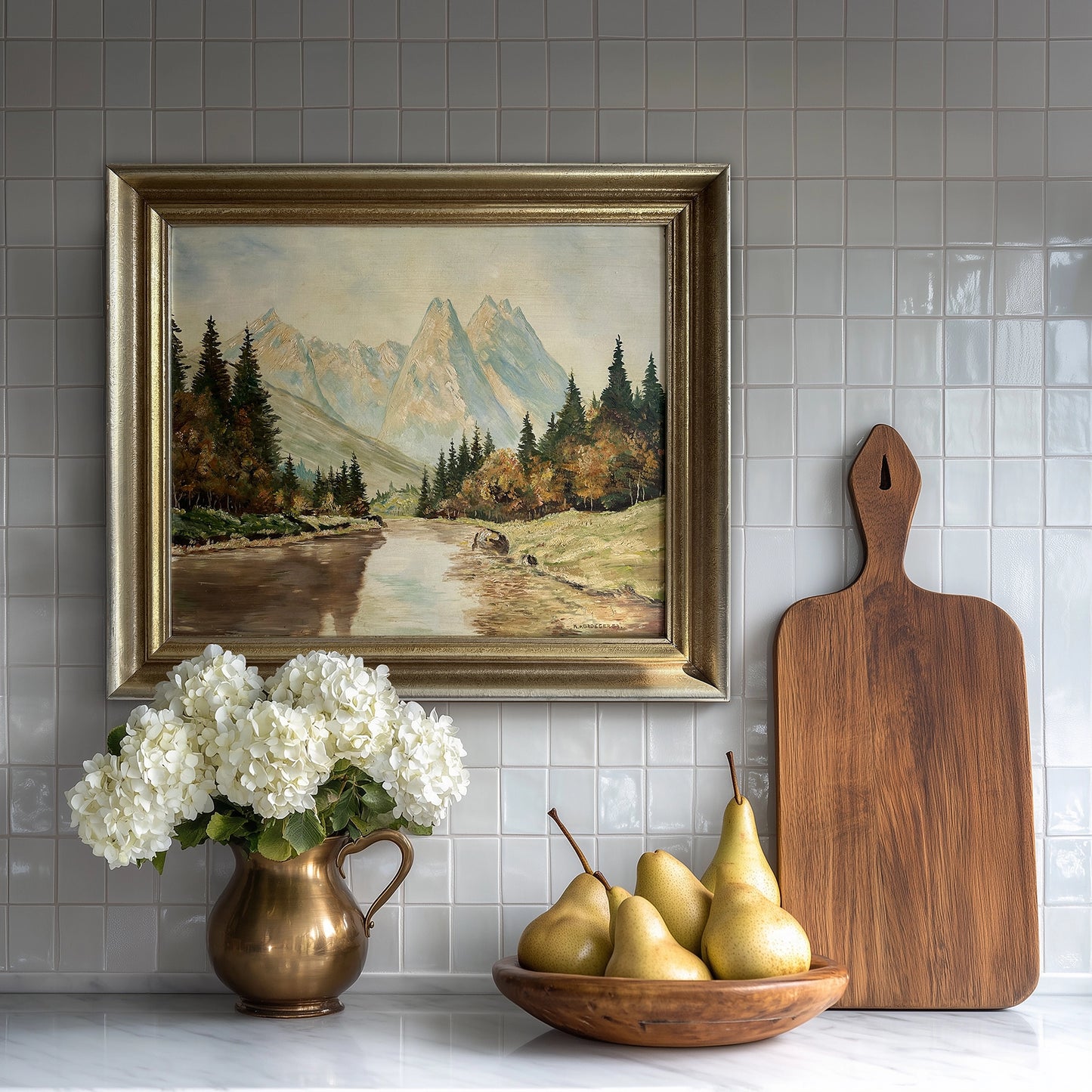 Vintage 1953 Alpine Landscape Oil Painting - 28.5"x25"