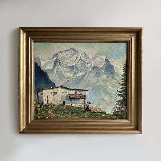Vintage 1950 Alpine Landscape Oil Painting - 17.7"x13"