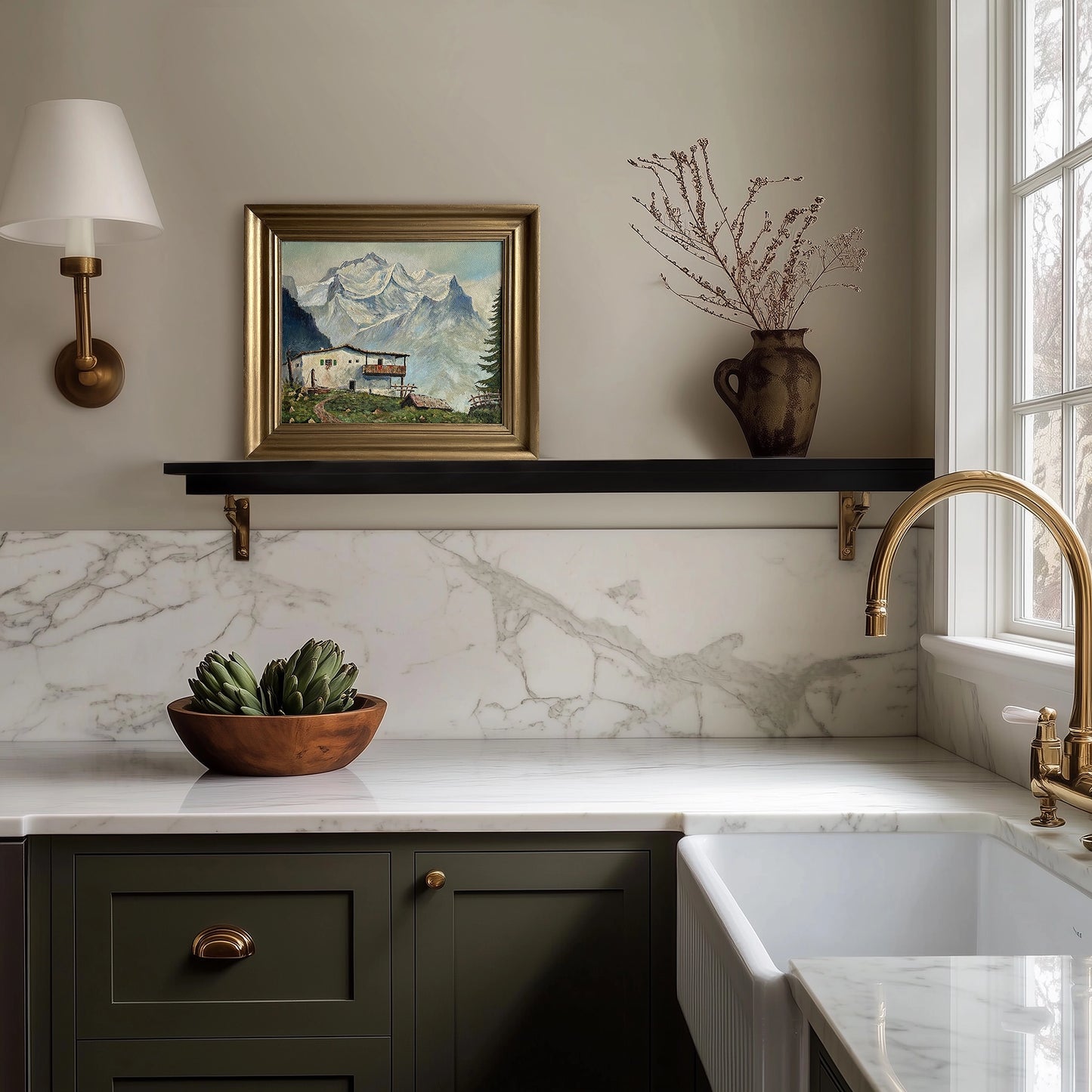 Vintage 1950 Alpine Landscape Oil Painting - 17.7"x13"