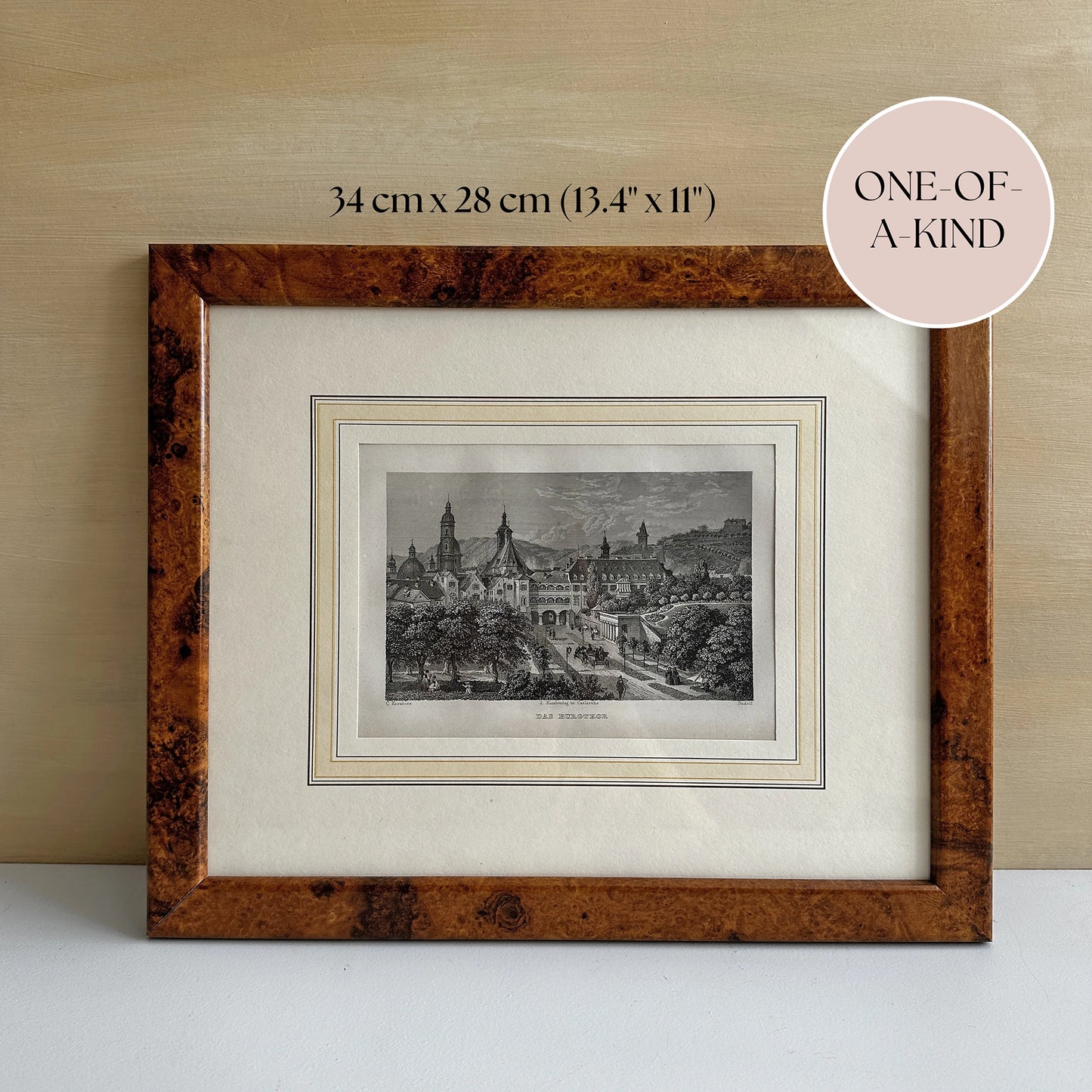 Vintage 1843 Historic Town Steel Engraving Print - 13.4"x11"