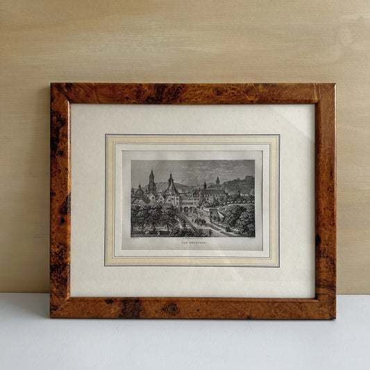 Vintage 1843 Historic Town Steel Engraving Print - 13.4"x11"
