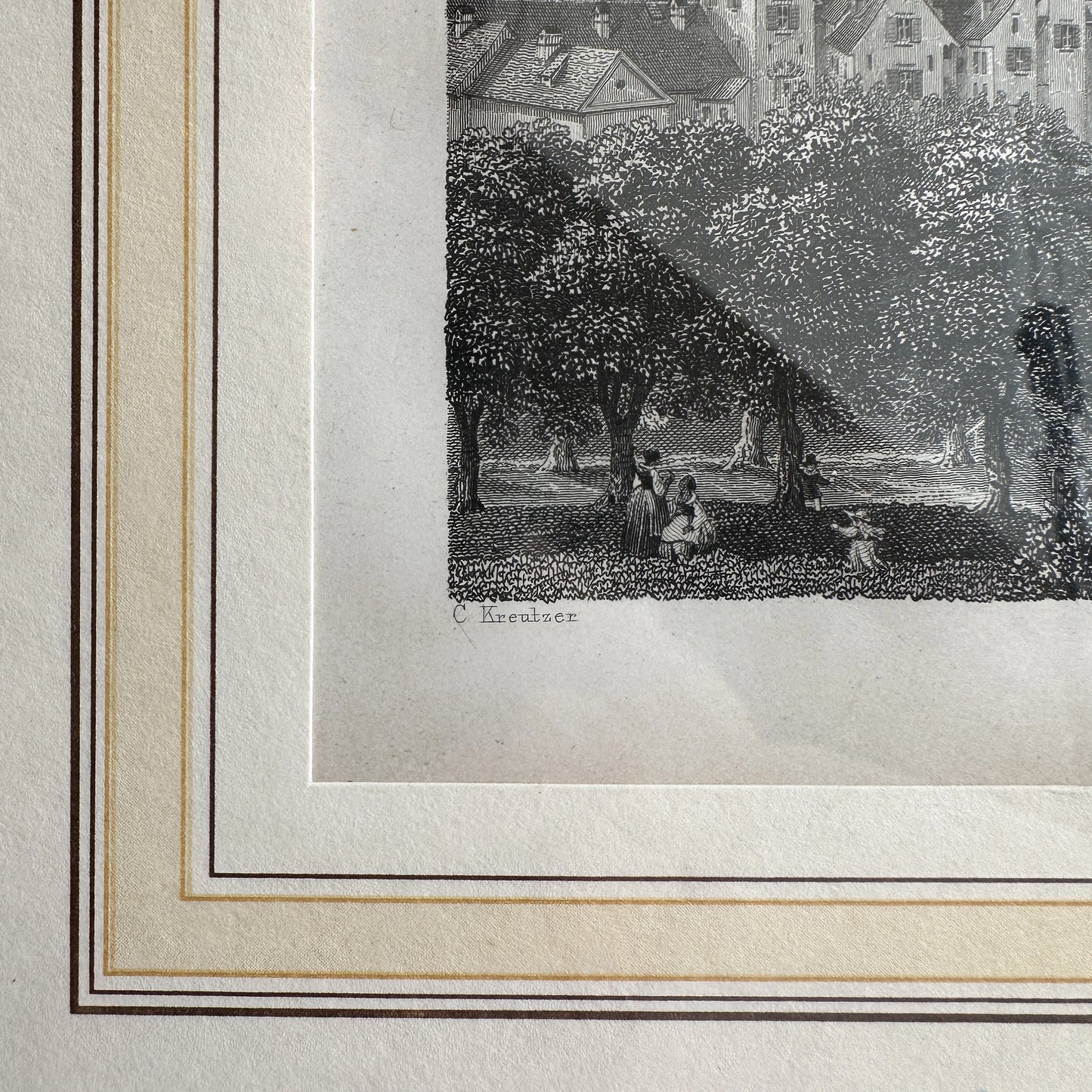 Vintage 1843 Historic Town Steel Engraving Print - 13.4"x11"