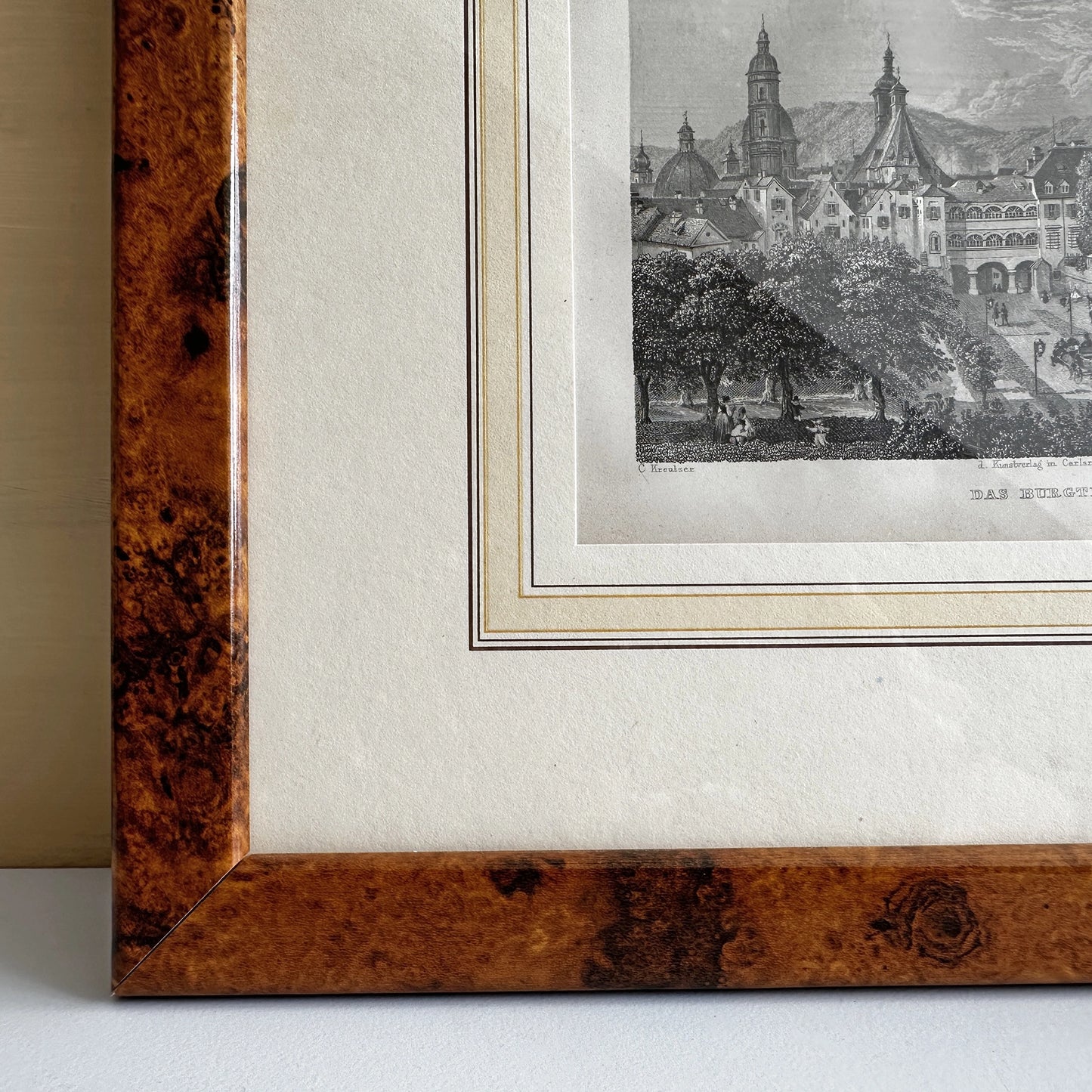 Vintage 1843 Historic Town Steel Engraving Print - 13.4"x11"