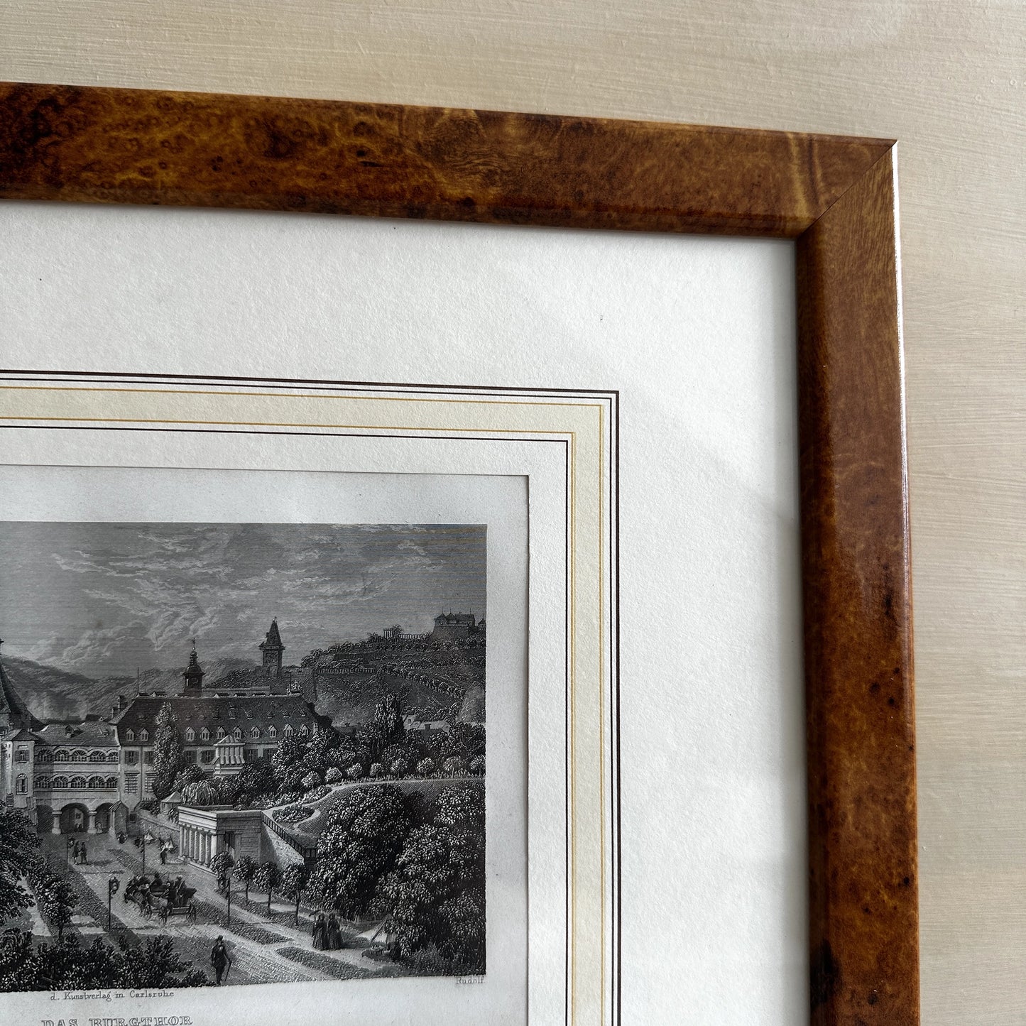 Vintage 1843 Historic Town Steel Engraving Print - 13.4"x11"