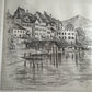 Vintage 1910s Swiss Lakeside Village Steel Engraving Print - 15" x 11"