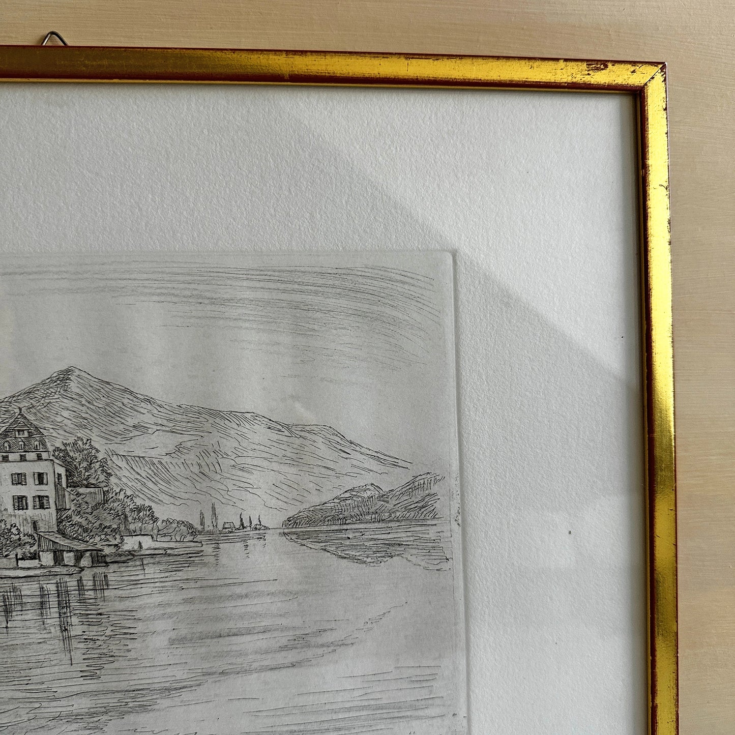 Vintage 1910s Swiss Lakeside Village Steel Engraving Print - 15" x 11"