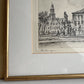 Vintage 1940s German Town Etching Print - 14.5" x 12"