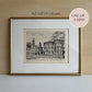 Vintage 1940s German Town Etching Print - 14.5" x 12"