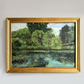Vintage 1987 European Forrest Lake Oil Painting - 31.1"×23.2"