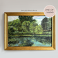 Vintage 1987 European Forrest Lake Oil Painting - 31.1"×23.2"