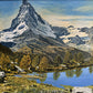 Vintage 1950s Austrian Alpine Lake Oil Painting – 20.5" x 16.5"