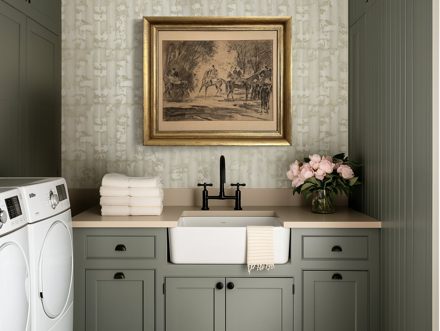 Vintage 1910s Equestrian Horse Charcoal Drawing - 30.3"x27"