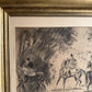 Vintage 1910s Equestrian Horse Charcoal Drawing - 30.3"x27"