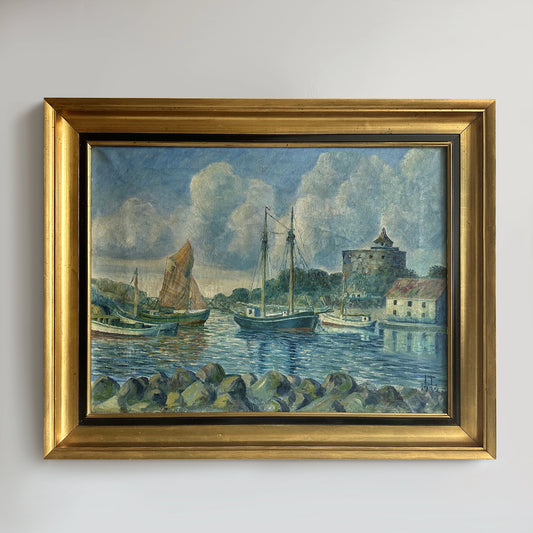 Vintage 1932 Swedish Coastal Oil Painting - 30"x24"