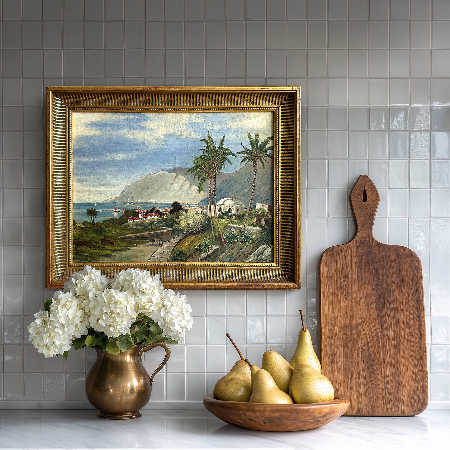 Vintage 1919 Mediterranean Landscape Oil Painting - 19"×15"