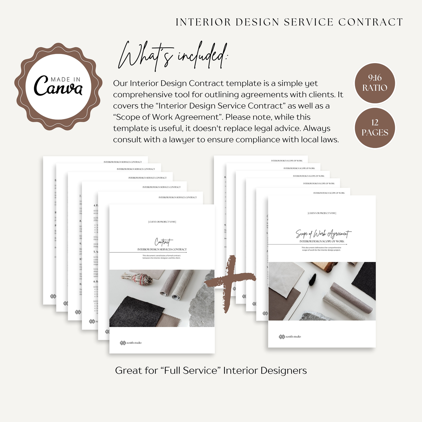 DESIGN CONTRACT 🌟 Interior Design Service Contract 🌟 Canva Template