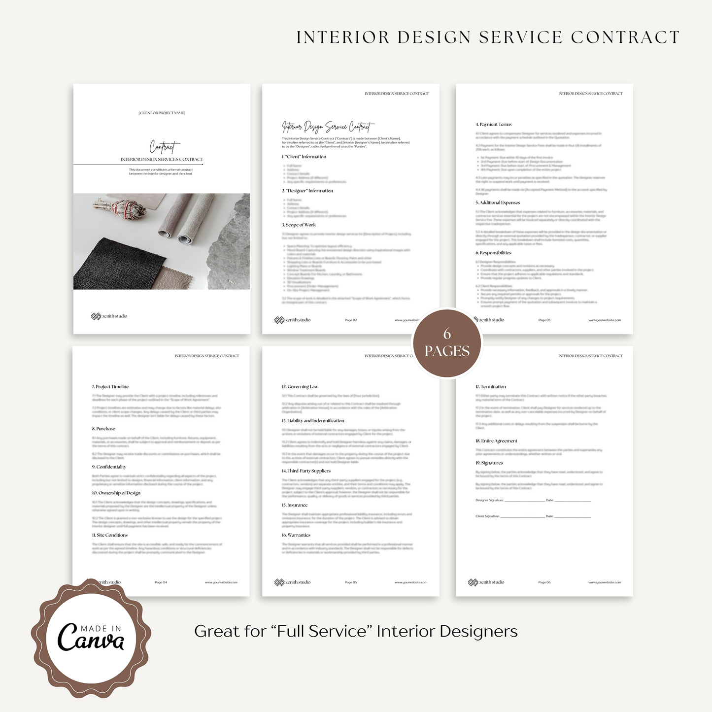 DESIGN CONTRACT 🌟 Interior Design Service Contract 🌟 Canva Template