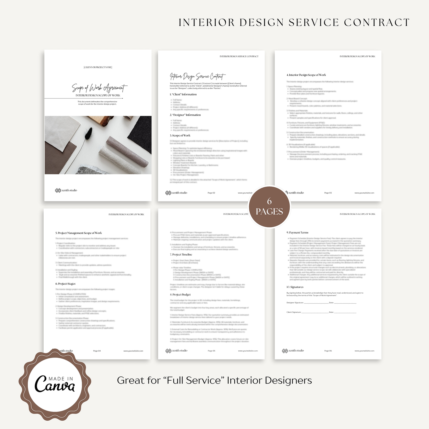DESIGN CONTRACT 🌟 Interior Design Service Contract 🌟 Canva Template