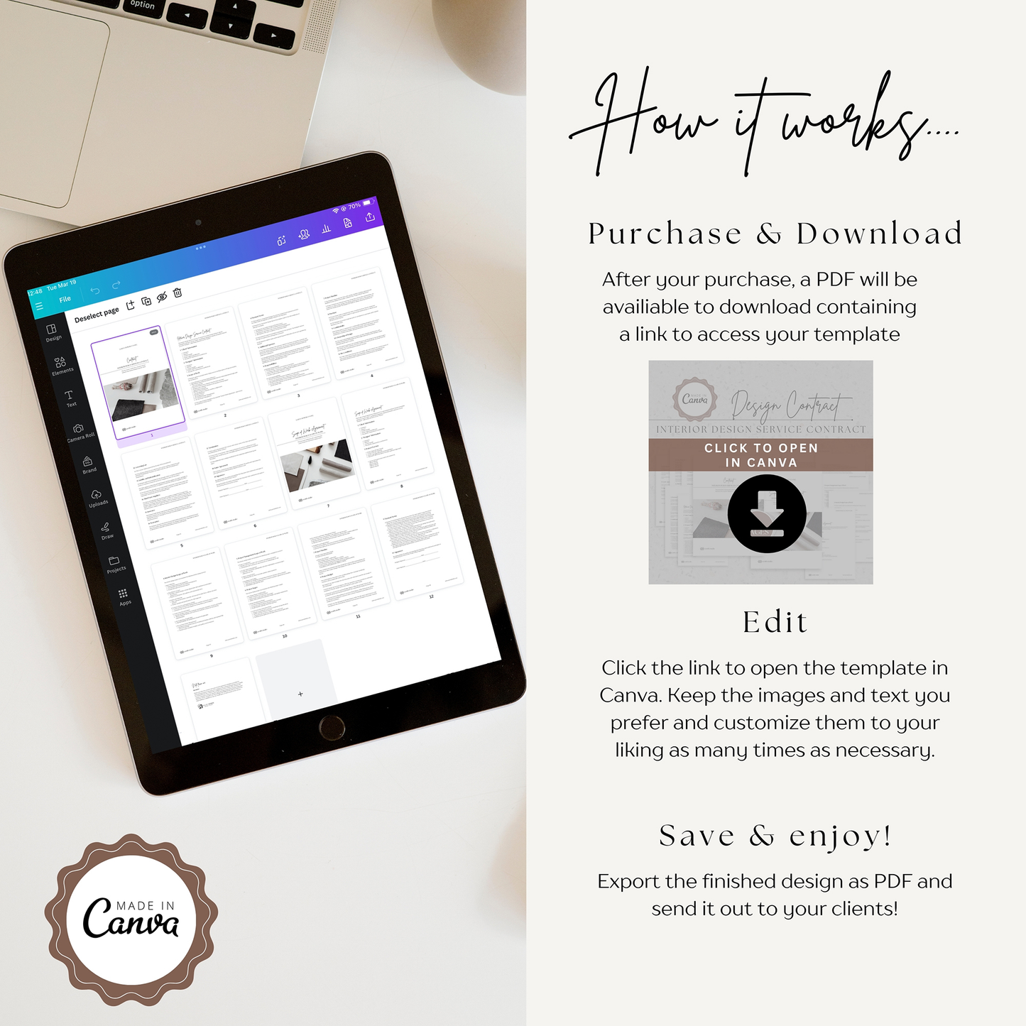 DESIGN CONTRACT 🌟 Interior Design Service Contract 🌟 Canva Template