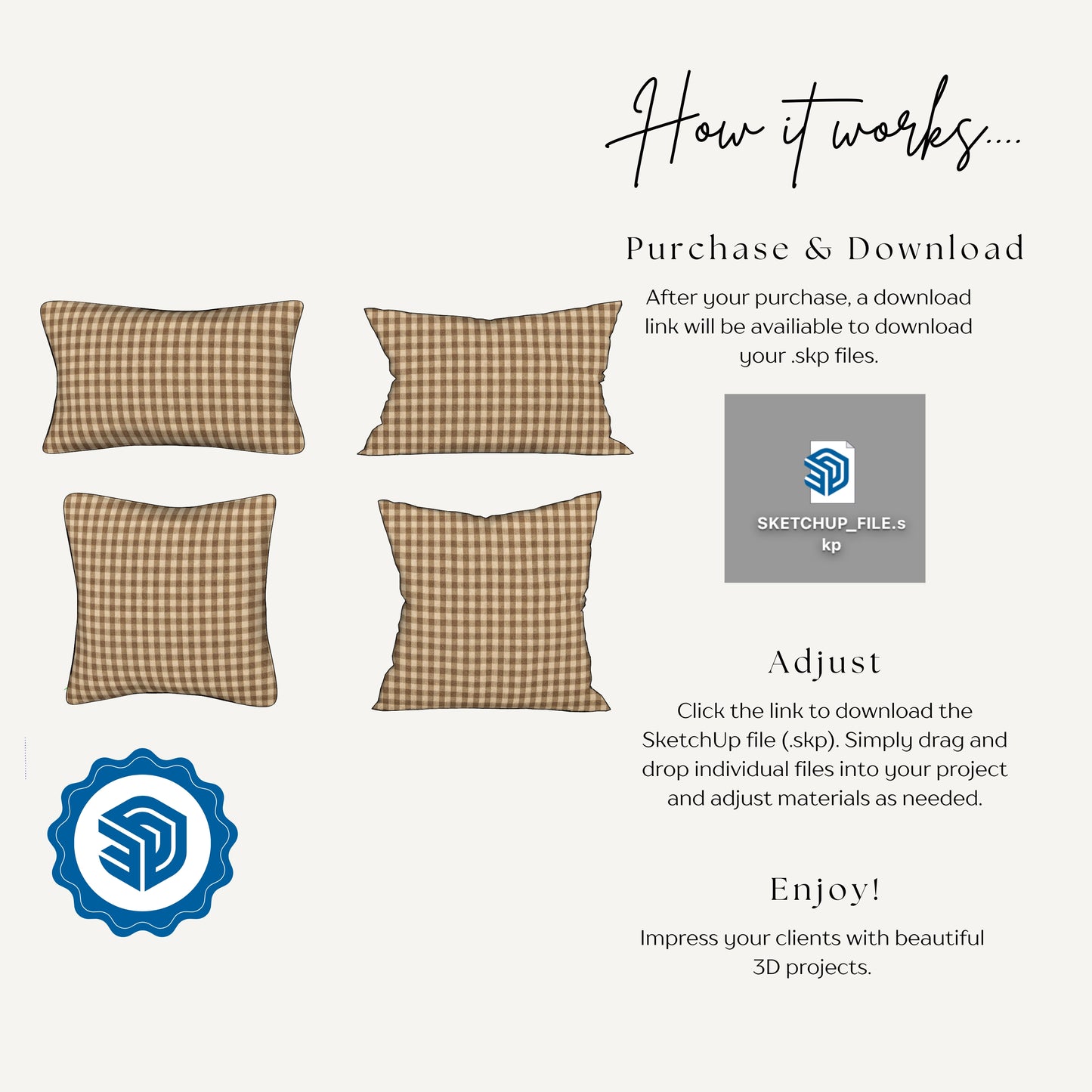 "COTSWOLD" GINGHAM PILLOW - 3D SKETCHUP FILE (.skp)