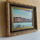Vintage 1960s Framed Winter Town Landscape Painting - 17”×15”)