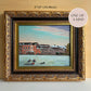 Vintage 1960s Framed Winter Town Landscape Painting - 17”×15”)