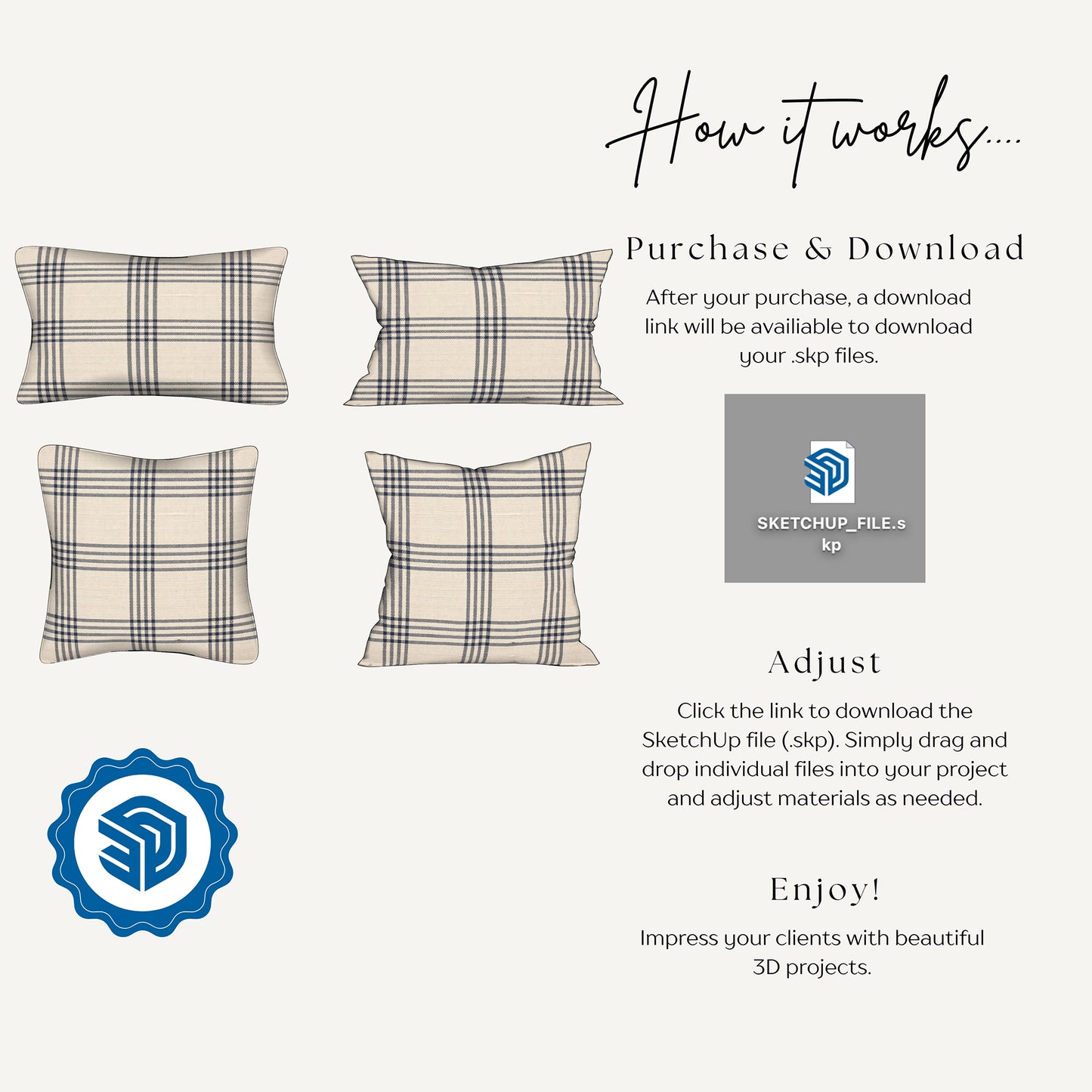 "HUDSON" PLAID PILLOW - 3D SKETCHUP FILE (.skp)