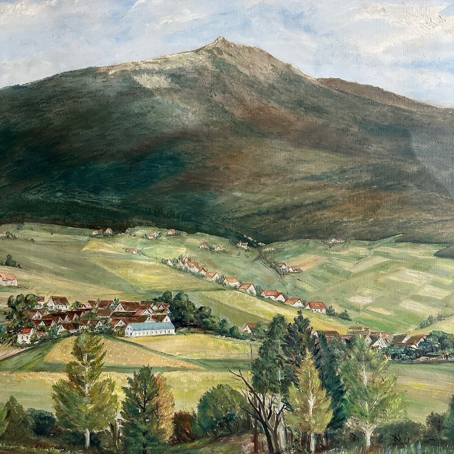 Vintage 1962 German Landscape Oil Painting - 34”x26”