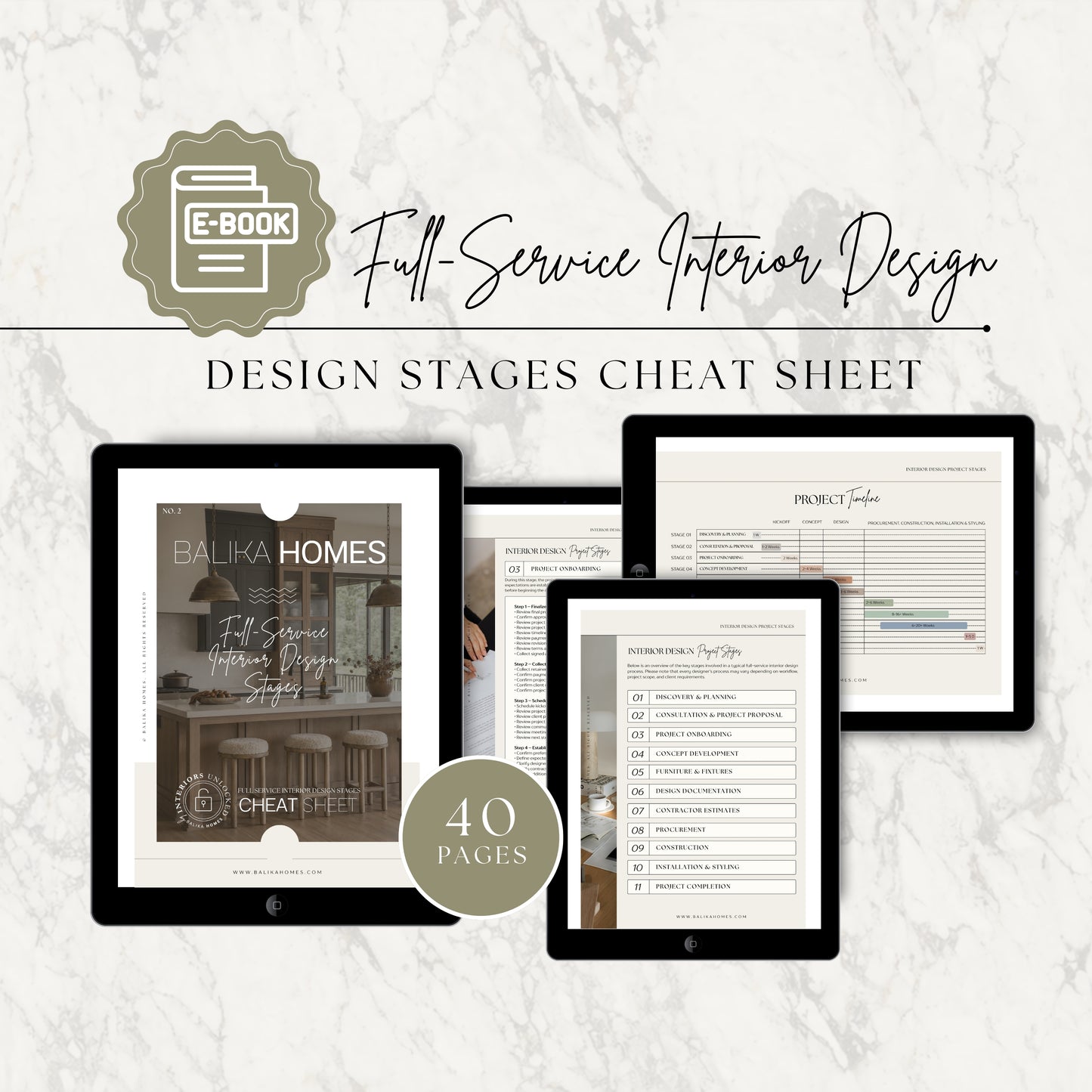 Full Service Interior Design Project Stages - Cheat Sheet