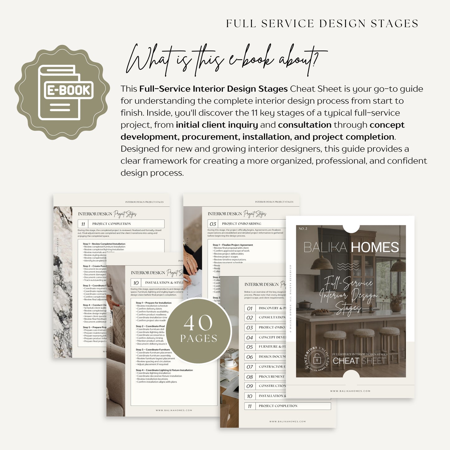 Full Service Interior Design Project Stages - Cheat Sheet