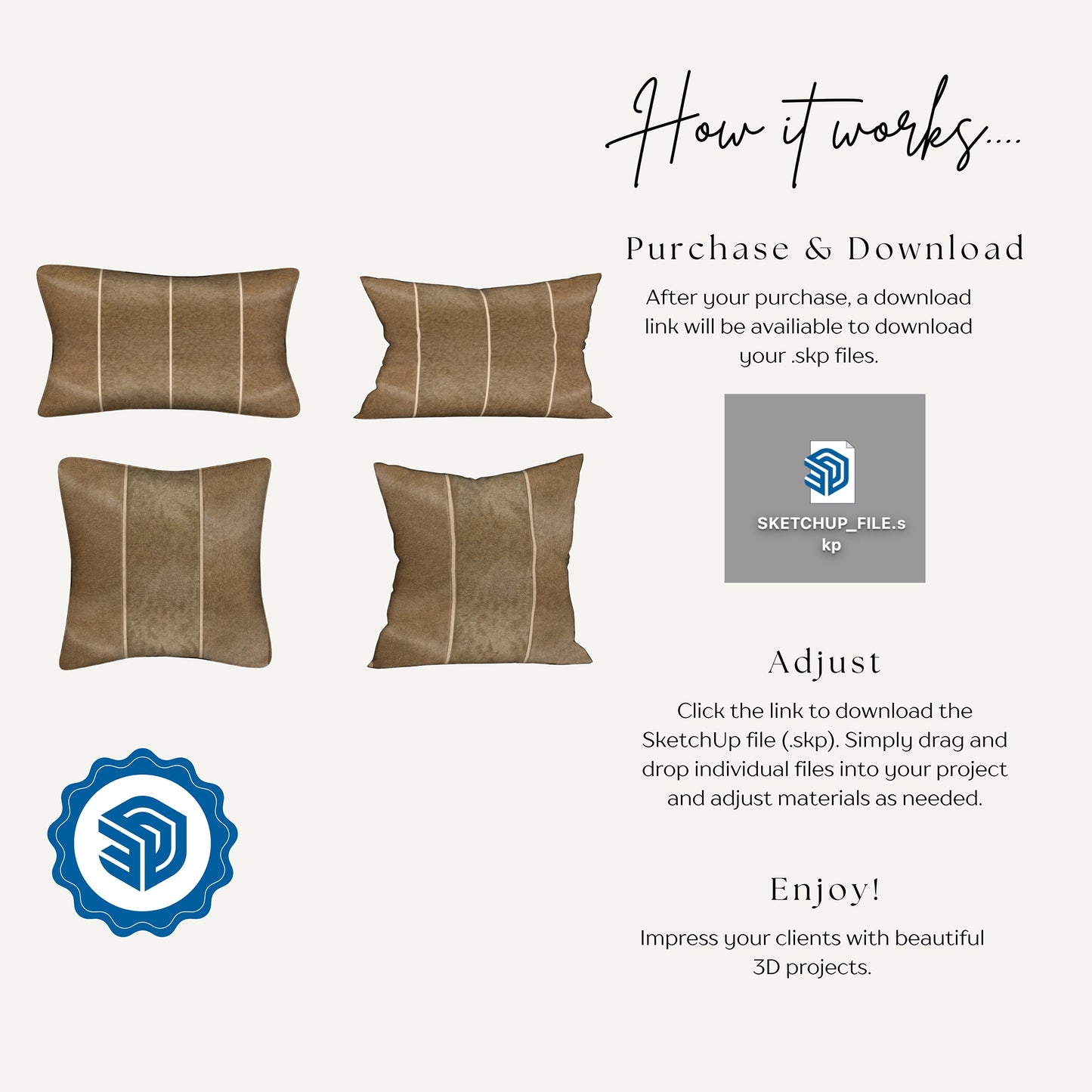 "KANO" COWHIDE PILLOW - 3D SKETCHUP FILE (.skp)
