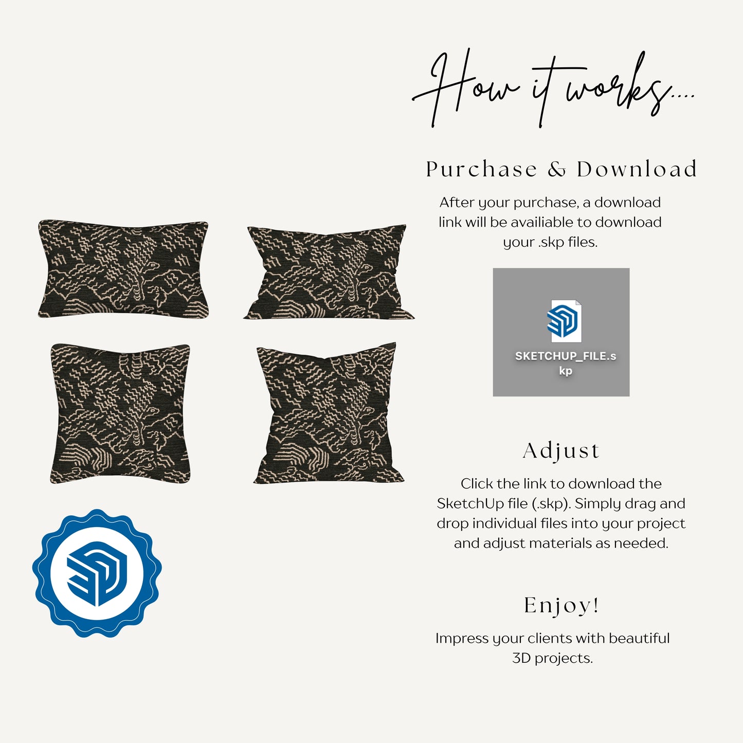 "MIDNIGHT" TRIBAL PILLOW - 3D SKETCHUP FILE (.skp)