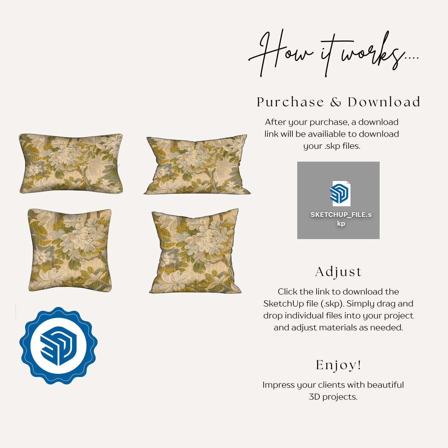 "OLIVE" MEADOW PILLOW - 3D SKETCHUP FILE (.skp)