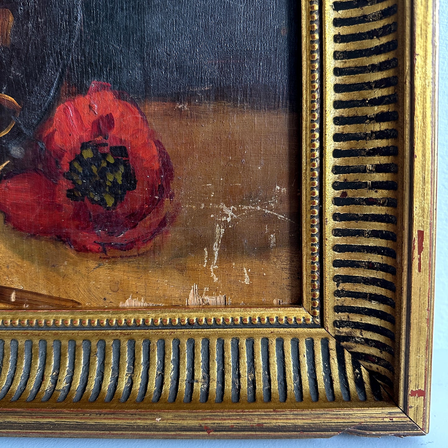 Vintage 1947 Double-Sided Italian Poppy Flower Oil Painting - 15"x19"