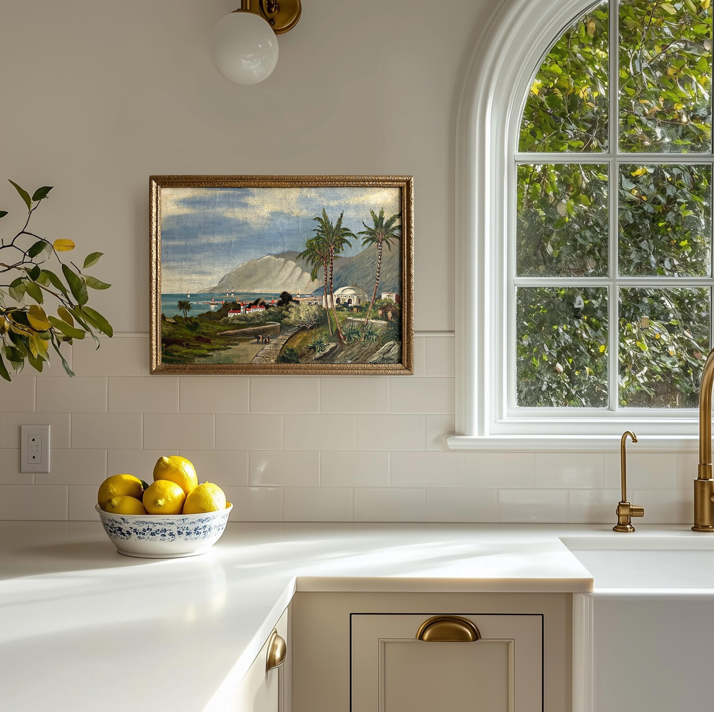 Vintage 1919 Mediterranean Landscape Oil Painting - 17.3"×13.4"