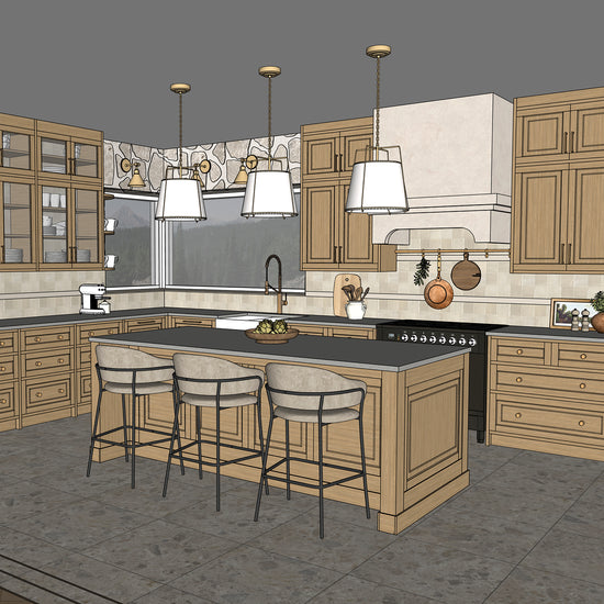 SketchUp 3D visualization service for interior design projects – featuring real product previews, custom cabinetry, fixtures, and finishes