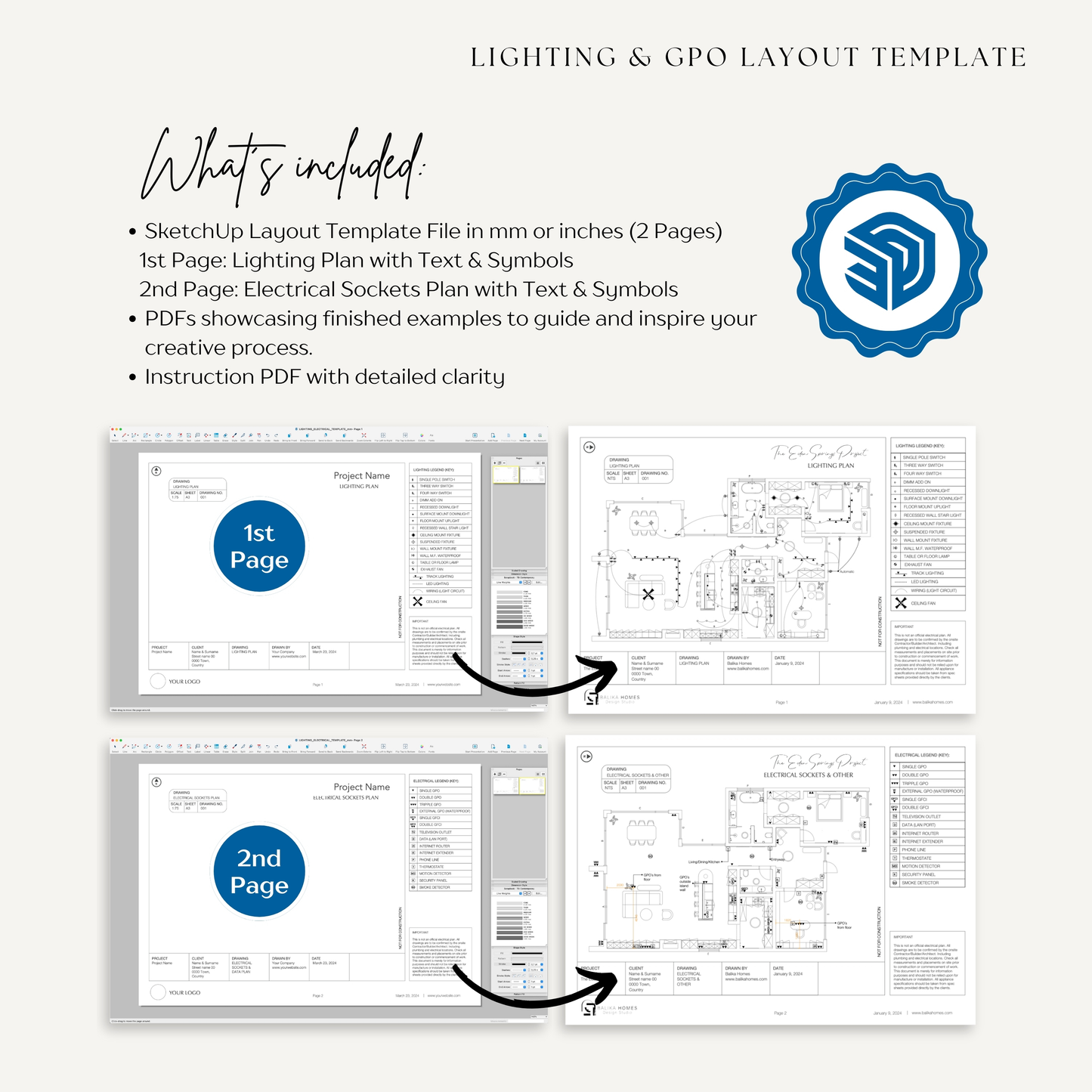 LIGHTING & GPO TEMPLATE 🌟 SketchUp LayOut Template