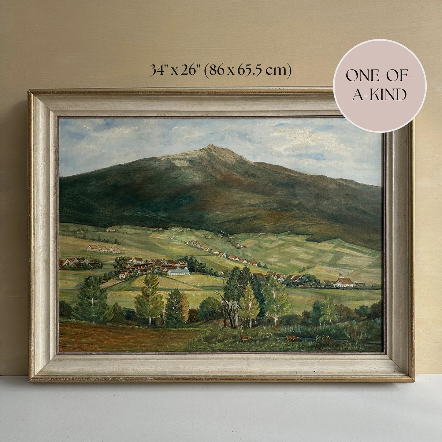 Vintage 1962 German Landscape Oil Painting - 34”x26”