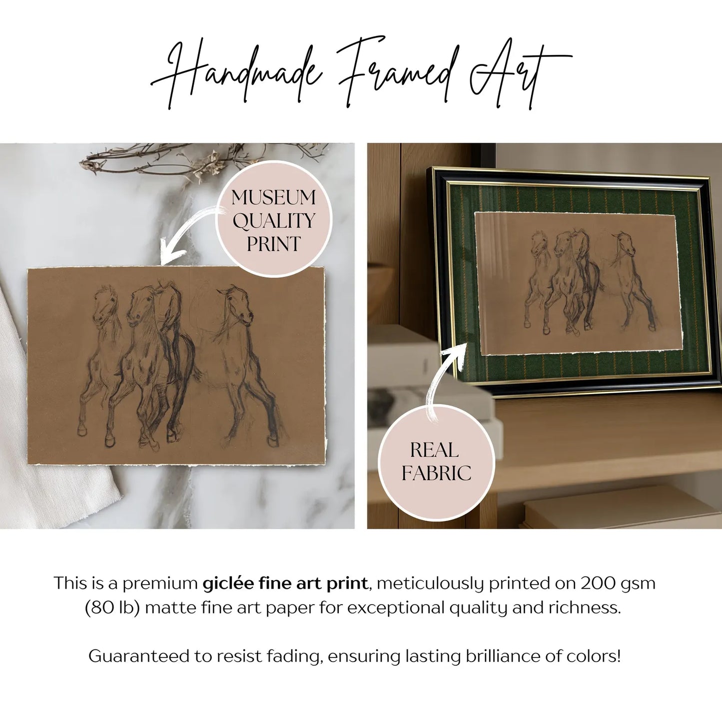 Framed Giclée Art Print "Lauren Horses" 12.6” x 9,3” - MADE TO ORDER