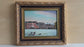Vintage 1960s Framed Winter Town Landscape Painting - 17”×15”)